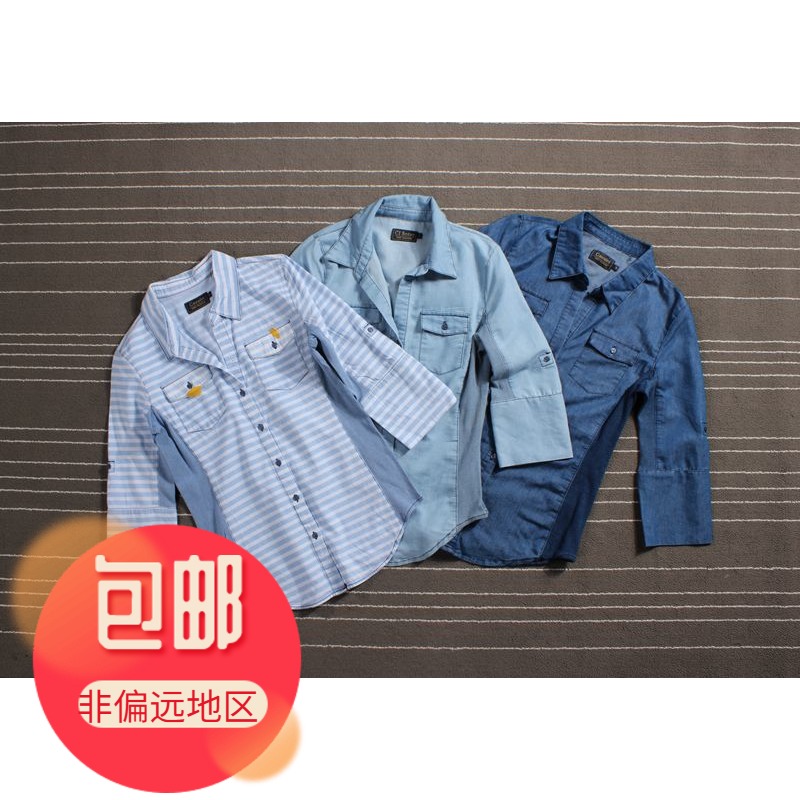 Foreign trade export original single seven-eighth sleeve dual-use sleeve thin shirt denim shirt denim clothing women's spring and autumn
