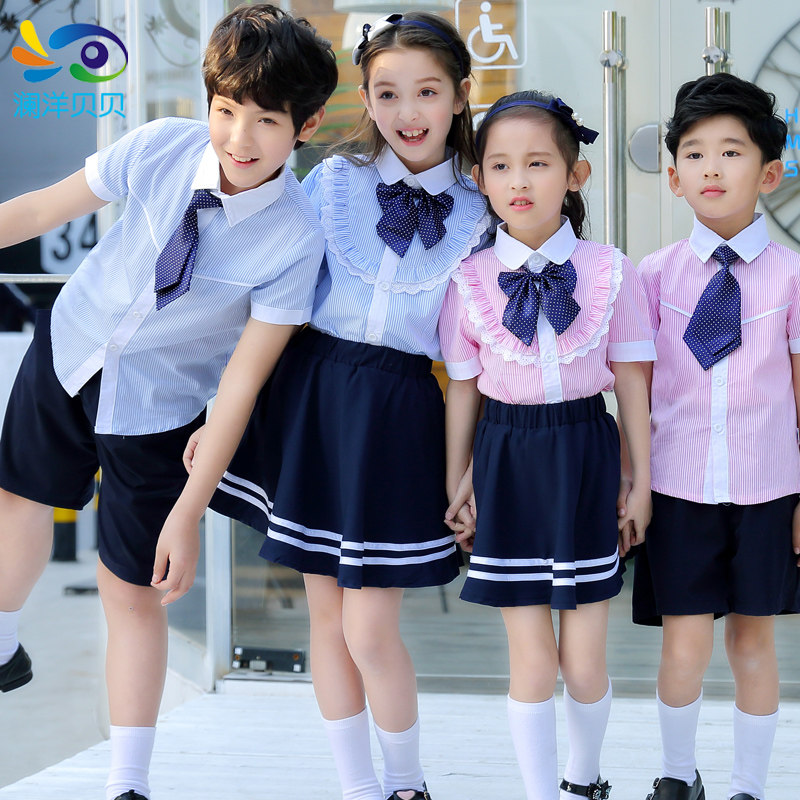 Primary and secondary school students learn British school uniforms summer clothing noble kindergarten garden uniforms shirts cotton suits boys and girls class uniforms summer