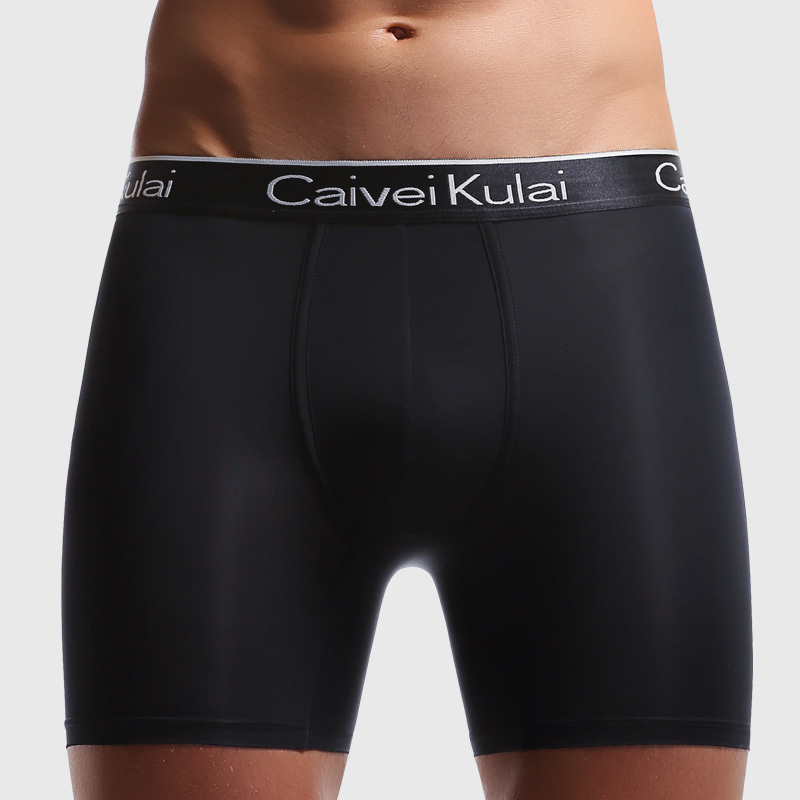 Men's Underwear, Men's Sports Ice Silk Tight-Fitting Extended Length Anti-Chafing Breathable Boxer Briefs for Running