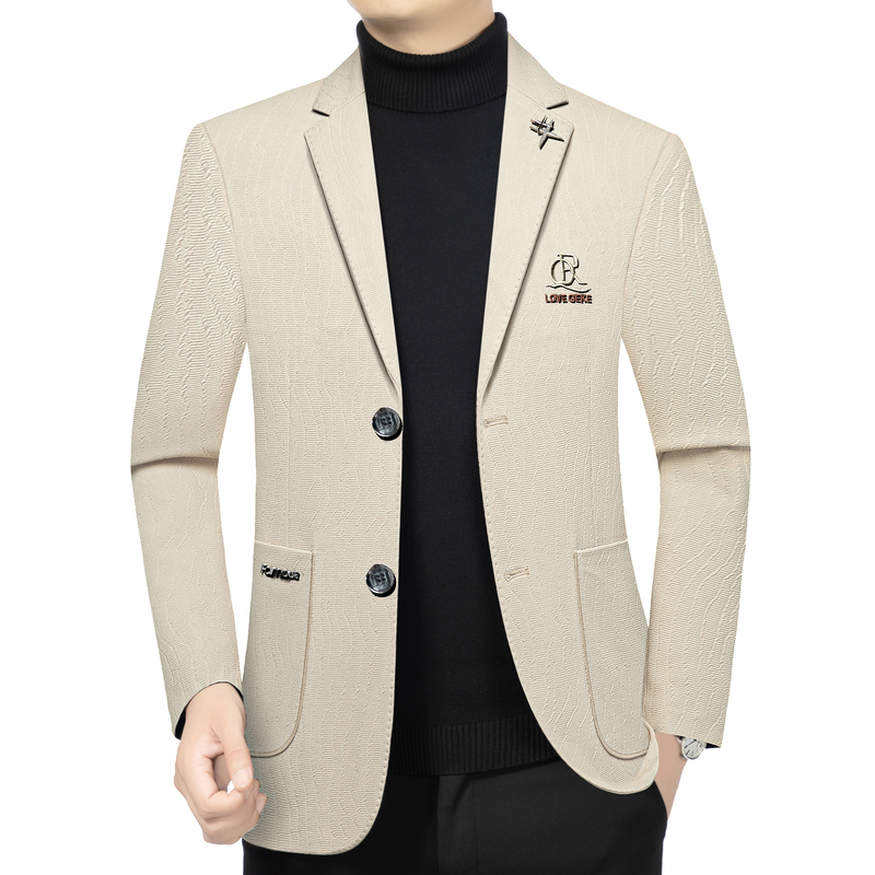 Woodpecker Men's Casual Suit Jacket for Middle-Aged Men, Spring and Autumn Thin Slim-Fit Single-Breasted Business Suit, Dad's Style Single-Breasted Suit