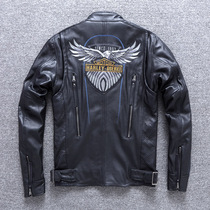 New leather leather male Harley 115 anniversary motorcycle cowhide jacket short embroidery motorcycle riding suit jacket