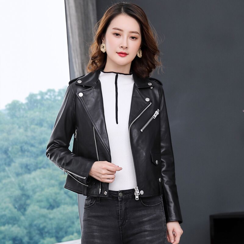 Fall/winter new leather leather women's short motorcycle sheep leather Korean slim slim coat European and American jacket