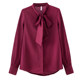 2022 spring heavyweight silk mulberry silk shirt women's long-sleeved bow ribbon ribbon top shirt wine red 100%