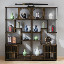 Bogu frame bamboo solid wood New Chinese multi-treasure cabinet tea display case Antique Small Pendulum case Tea shelve Living room