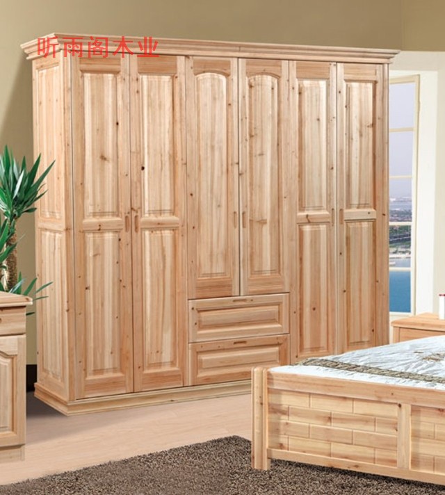 Direct selling bedroom furniture fully disassembled solid wood thickened six-door wardrobe full fir wardrobe YL A618