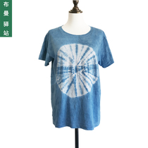 Dali tie-dyed T-shirt pure handmade plant-dyed pure cotton short-sleeved mens and womens wild couple tops Yunnan characteristic tops summer