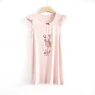 Children's modal nightgown summer cool thin princess style little girl pajamas home skirt cute Fawn