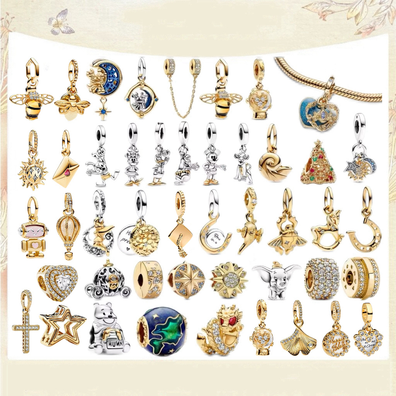 Golden Series Little Bee Crystal Ball Hot Air Balloon Ginkgo Pendant Beaded DIY Bracelet Accessories Gift for Girlfriend