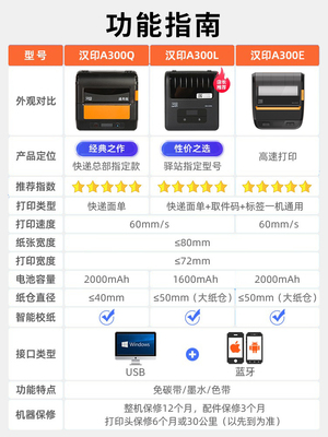 汉印A300E电子面单取件码标签热敏蓝牙便携式物流快运打印机书亦