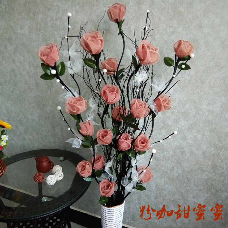 High-end simulation flower suit living room floor rose drying flower interior fake flower decoration flower mixed flower arrangement floral art