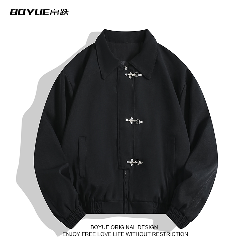 Boyue Silk Jump Autumn and Winter Simple Workwear Stylish Jacket, Light Mature Style, Versatile, Airplane Buckle, Solid Color Men's Short Jacket