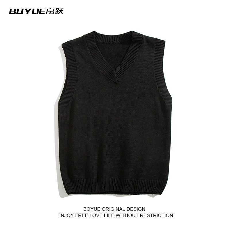 Boyue Spring and Autumn Casual Japanese Style Solid Color Sweater Vest College Style Youthful Knitted Cardigan for Men