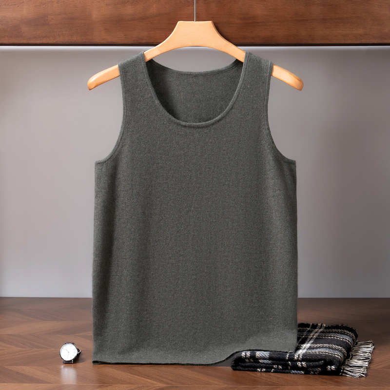 Soft Solid Color Men's Cashmere Sweater U-Neck Sleeveless Tank Top Vest Knitted Sweater Warm Base Layer Vest