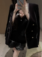 Зимний черный бархатный пиджак классического кроя, хайлайтер, универсальная куртка, 2022