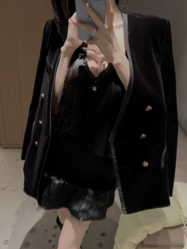 Зимний черный бархатный пиджак классического кроя, хайлайтер, универсальная куртка, 2022