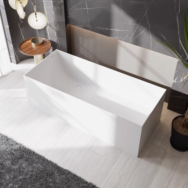 Meisheng Pmma Bathtub for Home Use in Small Apartments, Artificial Stone Bathtub, Integrated Freestanding Rectangular Adult Bathing Tub