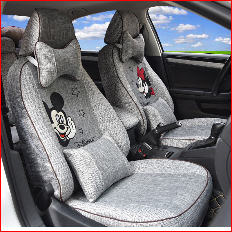 Car seat cover linen fabric inner seat new cushion four seasons universal goddess cute special seat cover is fully surrounded