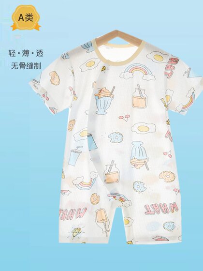 婴儿纯棉短袖超萌连体衣夏装爬服夏季衣服新生儿睡衣宝宝薄款哈衣