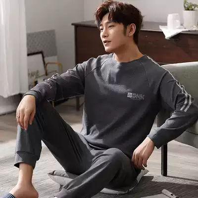 Pajamas men's pure cotton long-sleeved spring and autumn large size autumn and winter thin green and middle-aged cotton can be worn outside home clothes men