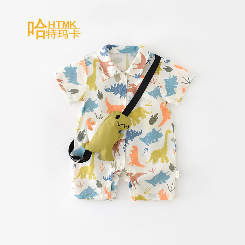 Hartmaca Baby Clothes Summer Thin Style 0-1 Year Old Male Baby Pure Cotton Short-Sleeved Jumpsuit Summer Outfit for Going Out