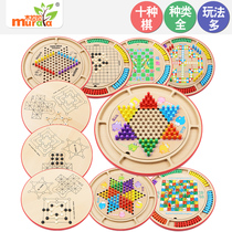 Multifunctional ten-in-one checkers flying five beast chess children childrens early education wooden toys chess teaching aids