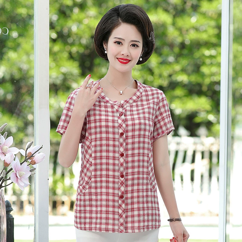 Áo sơ mi kẻ sọc cotton trung niên và cao tuổi nữ 2020 mới mùa hè áo len ngắn tay top 50 tuổi áo mẹ mùa hè - Quần áo của mẹ