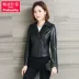 Papo Shiti 2018 xuân mới Hained leather leather Slim ngắn xe máy da cừu nữ 70 Quần áo da