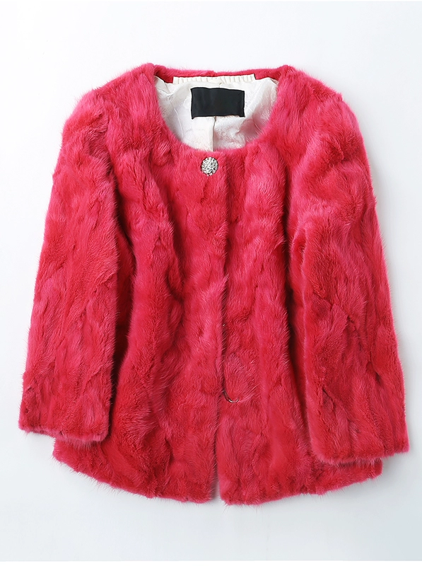 Papo Shidi 2018 mùa xuân mới Haining mink fur cỏ ladies vòng cổ Slim chắp vá coat jacket áo phao lót lông