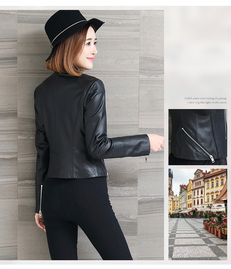 Papo Shidi 2018 xuân mới Hained leather leather da cừu ngắn mô hình xe máy 80 áo khoác da lộn