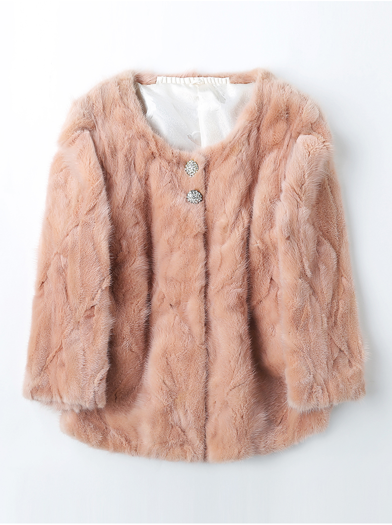 Papo Shidi 2018 mùa xuân mới Haining mink fur cỏ ladies vòng cổ Slim chắp vá coat jacket áo da lộn lót lông