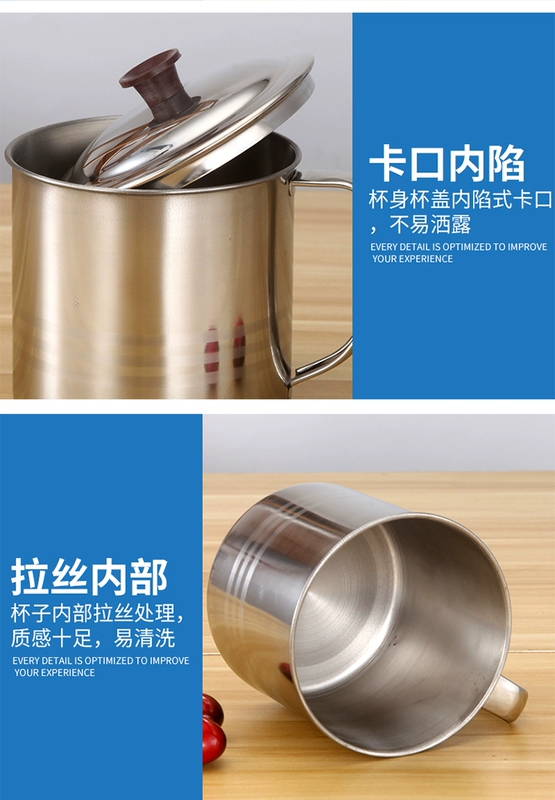 Cốc inox miệng có nắp trẻ em mẫu giáo trẻ em bằng thép không gỉ cốc nhỏ có tay cầm bình trà cổ điển