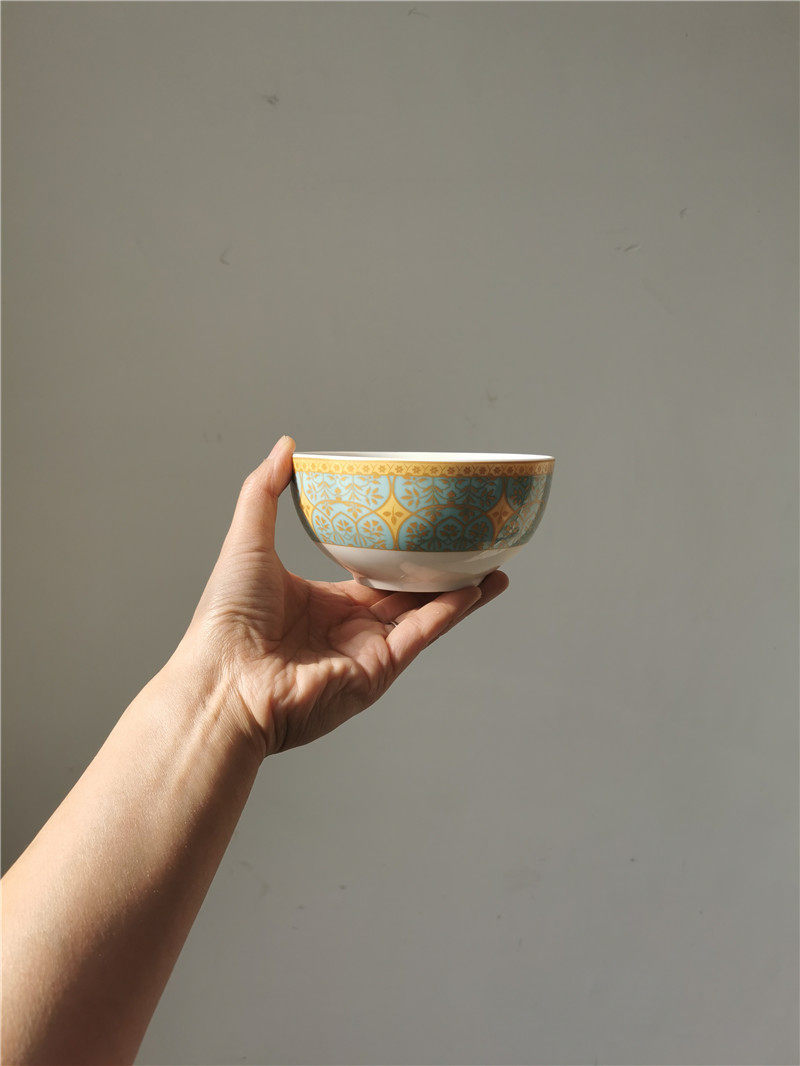 Export rework to create a French style thick and light lavish inlaid gold embossed frosted ceramic creative food bowl rice porridge bowl