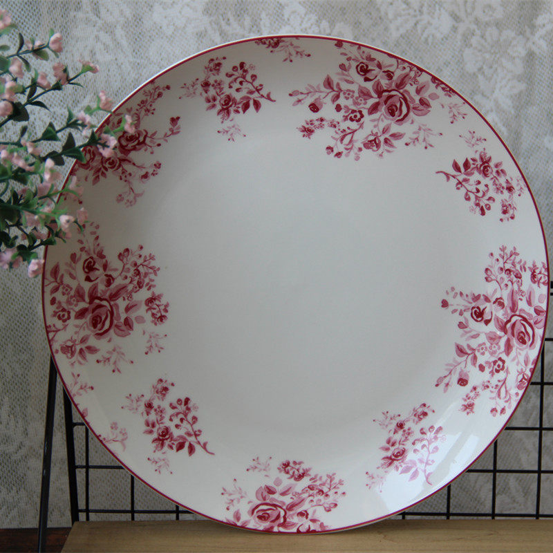 Water Ink Pink Flowers New Bone Porcelain Dinner Plate Cake Pan Dessert Pan Creative Home Plate Refreshments Breakfast Authentic