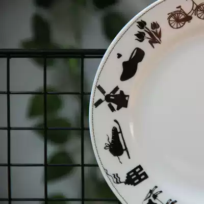 Dutch flower black and white cartoon home small plate butter dish fruit plate breakfast plate Nordic shallow plate flat plate
