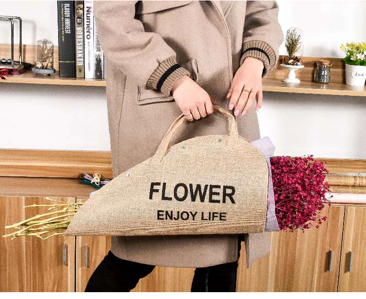 快樂的小天使 歐式鮮花手提袋鮮花袋花束袋包裝袋天然黃麻材料時尚環保防水設計 超過40cm請下標宅配 Yahoo奇摩拍賣