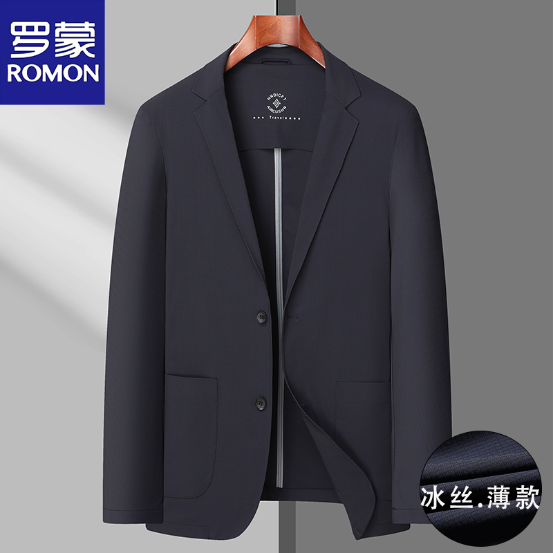 Romon Plus Size Ice Silk Sun Protection Suit for Men, Loose and Breathable Thin Casual Suit Jacket for Summer