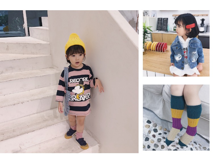 Váy sọc bé gái mùa thu mới phiên bản Hàn Quốc của trẻ sơ sinh áo len dài tay cho bé Váy hoạt hình bé gái 1-3 tuổi 4 váy dài tay bé gái