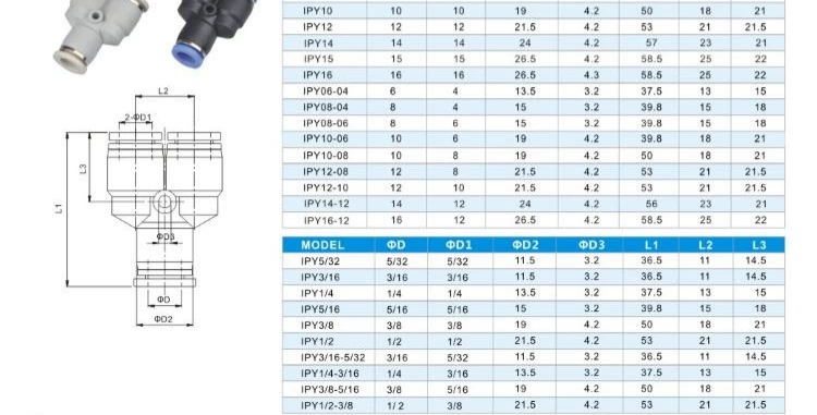 đầu nối khí nén Isaiah khí quản nhựa cắm nhanh Đầu nối nhanh chữ Y chữ T có đường kính thay đổi IPY PW4 6 8 10 12 16APY co nối khí nén ống nối khí