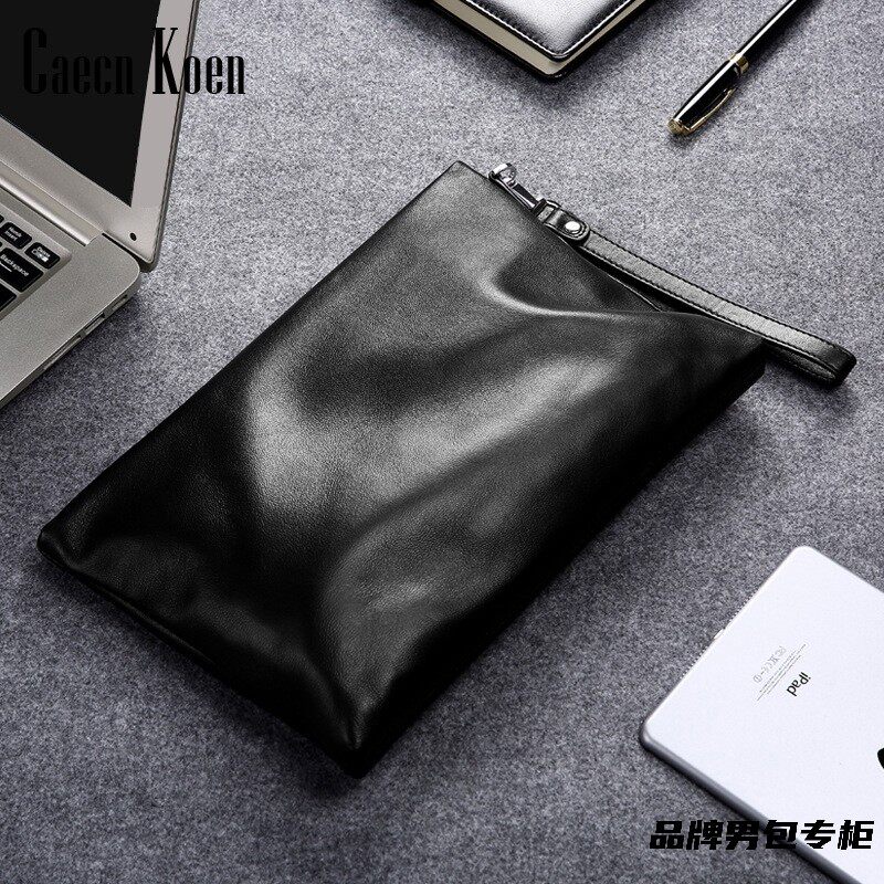 caecn koen light lavish fashion letter enveloping genuine leather hand grip bag business wallet bag for men's hand bag goat leather handbag