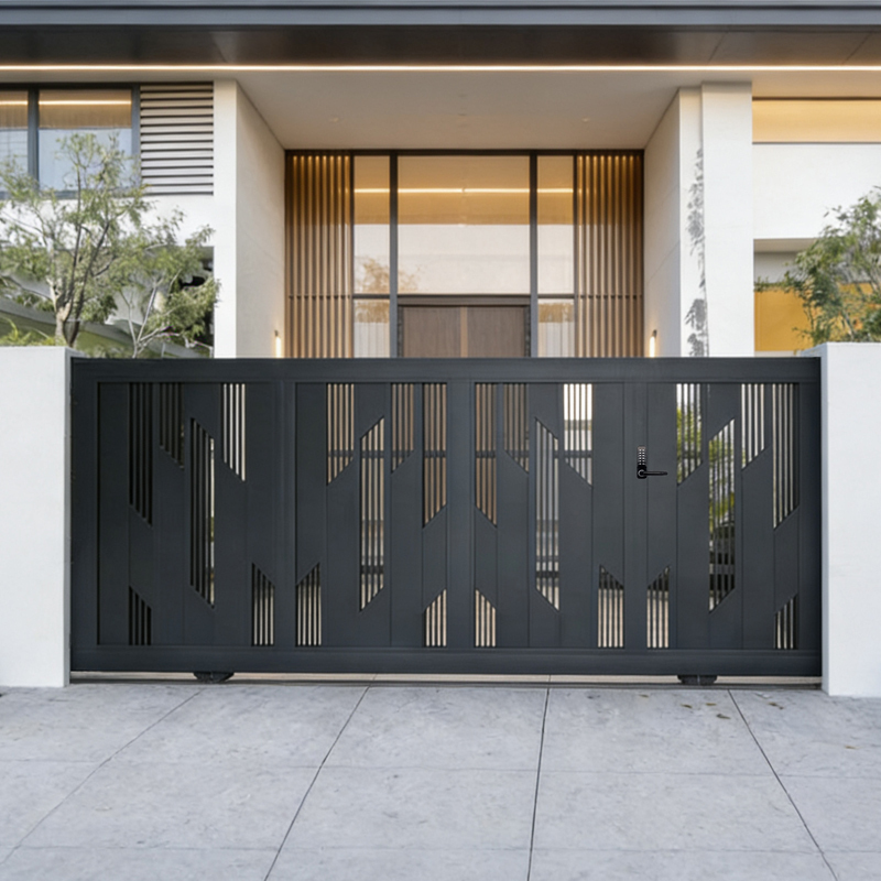 Aluminum Alloy Courtyard Gate, Villa Garage Electric Sliding Door, Rural Self-Built House Outdoor Garden Wrought Iron Turning Gate