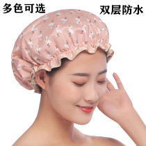 Double waterproof shower cap cute bathing headgear Korean adult female bathing hair cover shampoo cap