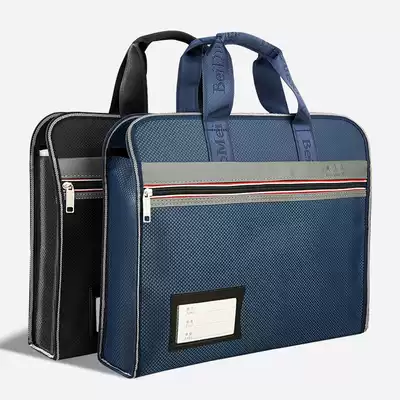 Conference bag Portable A4 large capacity information bag Canvas three-dimensional male and female students office bag Zipper document bag file bag