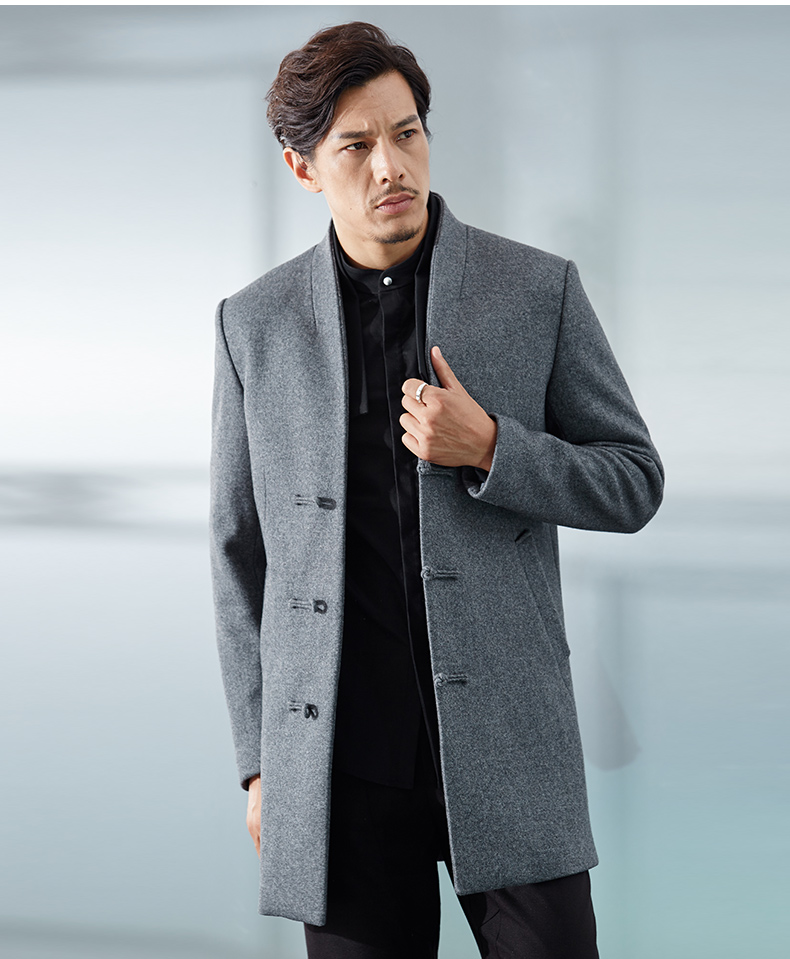 Ý cây mùa thu và mùa đông Trung Quốc phong cách người đàn ông kinh doanh của Trung Quốc phong cách đơn giản phần dài áo len retro áo gió áo ấm