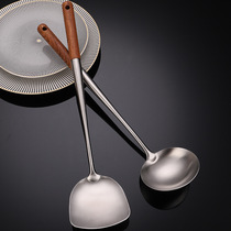 Stainless steel spatula one thickened stir-fry shovel Household stir-fry shovel long handle extended kitchenware wooden handle