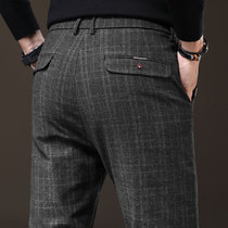English grid pants mens pants loose straight tube spring and autumn middle-aged work stretch slim mens casual trousers