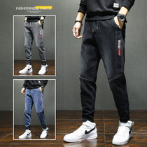Denim trousers mens Tide brand Autumn Autumn wear black toe Harlem pants mens casual pants college students elastic pants