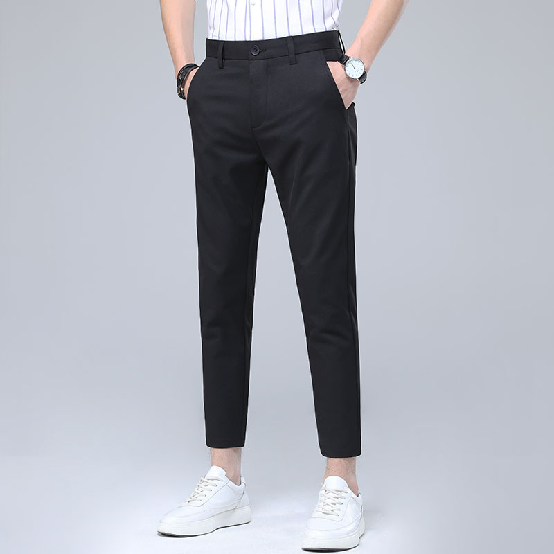 Chín điểm quần phù hợp với những người đàn ông Hàn Quốc phiên bản của xu hướng lỏng lẻo thẳng ánh sáng đàn hồi kinh doanh giải trí nhỏ quần tây mùa hè của nam giới quần.