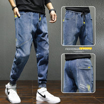 Autumn and winter feet casual jeans mens micro-wide thin legs spring and autumn college students pants mens corkhead overalls