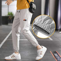 Spring and autumn casual pants mens 2020 cotton summer ultra-thin youth nine sports tie pants men