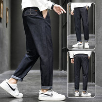 2020 explosive jeans men Autumn Autumn black net red high end elastic dark pattern long pants mens pants autumn